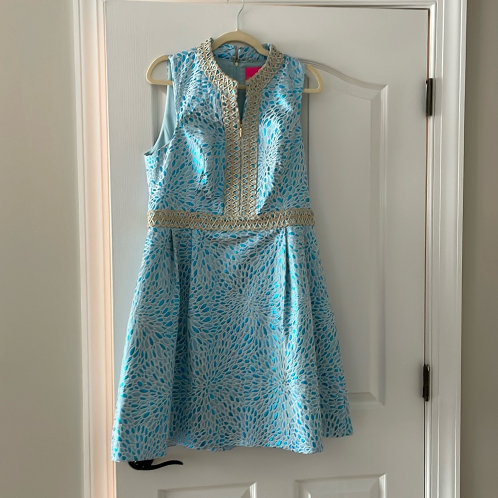 Lilly Pulitzer blue and gold detailing Franci dress